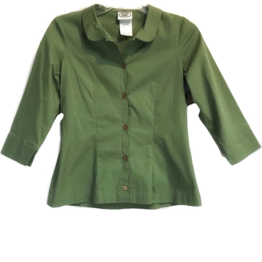 Laura Ashley Blouse 3/4 Sleeve Button Down Size 4 Collared Green